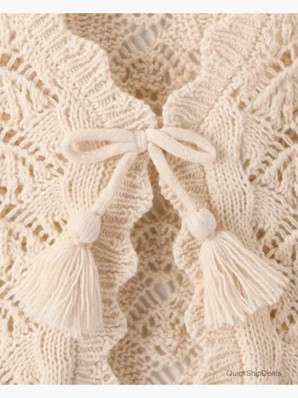 Girls Short Sleeve Sweater Shrug Crochet Pointelle V-Neck Button Front